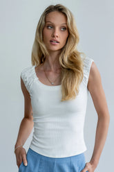 Ace Ribbed Top in White
