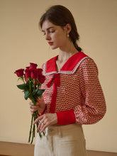 Liberty Navy Collar Contrasting Bow Heartcore Blouse