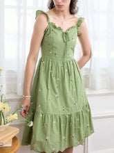 Azaria Ditsy Floral Embroidery Ruffle Cotton Dress