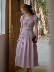 Elowen Round Neck Pleated 100% Cotton Dress