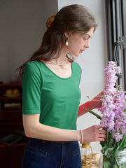 Indigo Round Neck Knit Top - Green