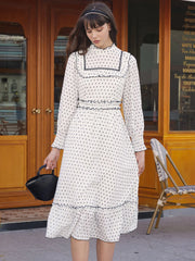 Rosalina Half Turtleneck Polka Dot Contrast Lace Panel Dress
