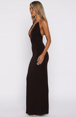 Cute Without Apology Halter Maxi Dress Chocolate
