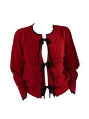Camila Round Neck Ribbed Lace-up Cardigan
