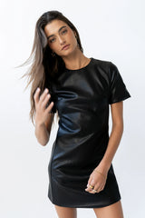 Moxie Vegan Leather Mini Dress in Black