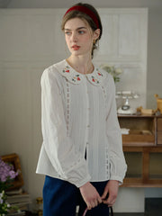 Gracelyn Peter Pan Collar Embroidery Blouse - White