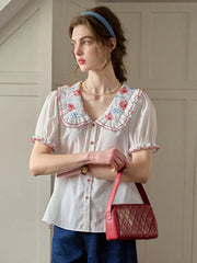 Alessandra Peter Pan Collar Embroidery Blouse