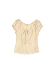 Zuri Round Neck Embroidery Lyocell Blouse