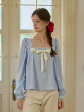 Lilia Square Collar Bow Light Blue Blouse