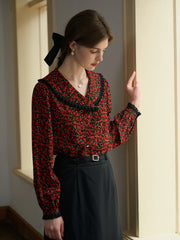 Indy Notched Lapel Contrasting Floral Blouse