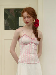 Elouise Floral Striped Lace-up Pink Suspender Top