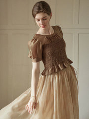 Lillie Vintage Court Ruffle Puff Sleeve Blouse