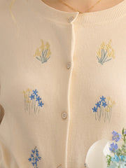 Sarahi Simple Round Neck Embroidery Cardigan