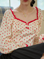 Ashlynn Square Collar Contrasting Polka Dots Bow Blouse