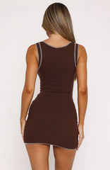 Chill Mode Ribbed Mini Dress Chocolate