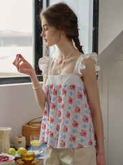 Ellie Color Block Square Neckline Embroidered Butterfly Sleeve Top