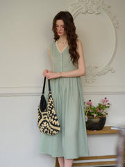 Irene Round Neck Waist Sleeveless Dress