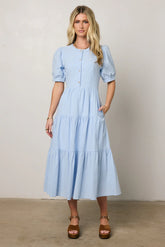 Finey Button Front Maxi Dress in Blue