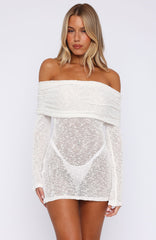 Can't Leave Me Long Sleeve Boucle Mini Dress White