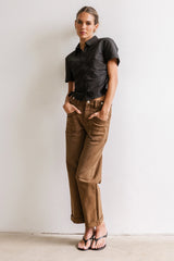 Brandy Ruched Button Up in Black