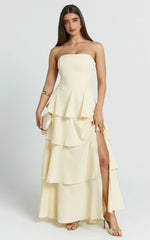 Suzy Midi Dress - Tiered Ruffle Lace Up Dress in Lemon