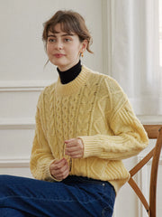 Raina Cable Yellow Irish Knit Wool Sweater