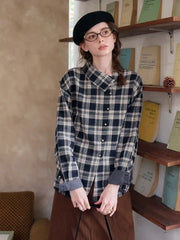 Samira Slanted Placket Plaid Cotton Blouse