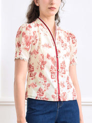 Briana Printed Stand Collar Blouse