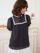 Natasha Polka Dot Print Mock Neck Puff Sleeve Chiffon Blouse