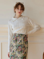 Jasmine Cable Polo White Knit Sweater