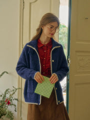 Ellis Lapel Contrasting Pocket Wool Cardigan - Blue