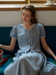 Hallie V-Neck Plaid Cotton Blouse