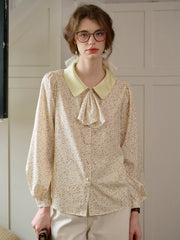 Alexis Long Sleeve Patchwork Peter Pan Collar Embroidery Casual Blouse