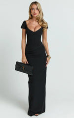 Black Off-Shoulder Plunge High-Split Maxi Dress