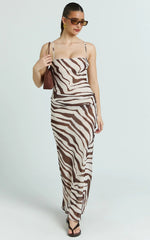 Choc Zebra Spaghetti Strap Maxi Dress
