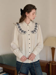 Ashlyn Pointed Collar Embroidery Blouse