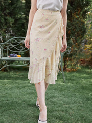 Mila Floral Printed Ruffle Midi Skirt