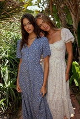 Ember Floral Midi Dress in Blue