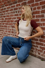 Serra Contrast Top in Burgundy