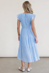 Cara Smocked Midi Dress in Blue