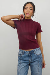 Amara Ribbed Top in Burgundy