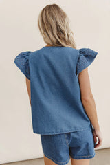 Quiney Embroidered Top in Denim