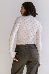 Winnie Floral Crinkle Top in Ivory
