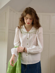 Maren Peter Pan Collar Floral Embroidery Blouse