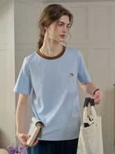 (Add-on Item) Annalise Contrasting Color Crew Neck SR Exclusive Design Embroidered Logo Cotton T-shirt