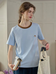 (Add-on Item) Annalise Contrasting Color Crew Neck SR Exclusive Design Embroidered Logo Cotton T-shirt