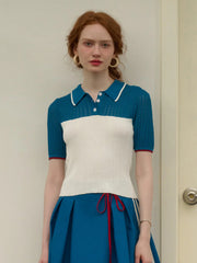 Harmoni Notched Lapel Contrasting Knitted Top