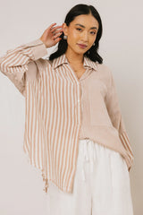 Gia Striped Button Up in Taupe