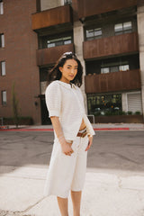Lyla Collared Lace Top in Ivory