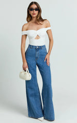 High Waist Wide Leg Flare Dark Blue Recycled Denim Jeans